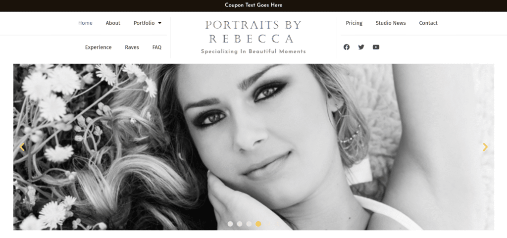 Screenshot of Portraits By Rebecca website